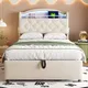 KOMHTOM Letto imbottito per bambini 90x200 cm Letto singolo in velluto Letto multifunzione con contenitore, LED e USB