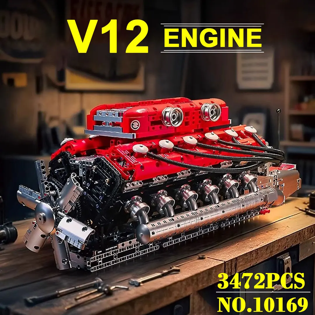 Mould King 10169 V12 Motorbausatz 3472 Stück MOC Inline Benzinmodell Elektromotor Getriebe für Erwachsene Sammler STEM Fans Image