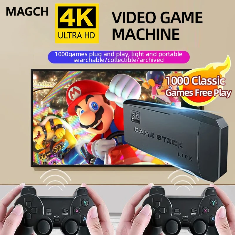 2025 MAGCH NOUVEAU bâton de jeu HD Console de jeu vidéo rétro 2.4G double contrôleur sans fil Game Stick 4K TV 64G classique haute définition
