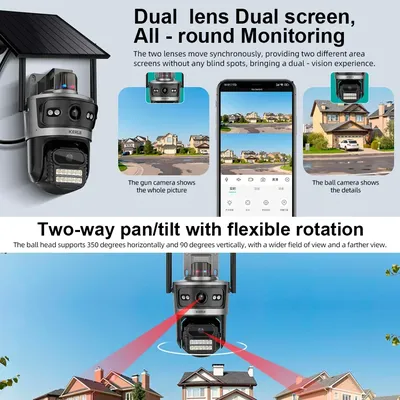 KERUI 4MP PTZ AOV 4G Solarkamera 10x Zoom WIFI IP Kamera Home Security Surveillance Dual Lens 24 Stunden Aufnahme 9W Solarpanel