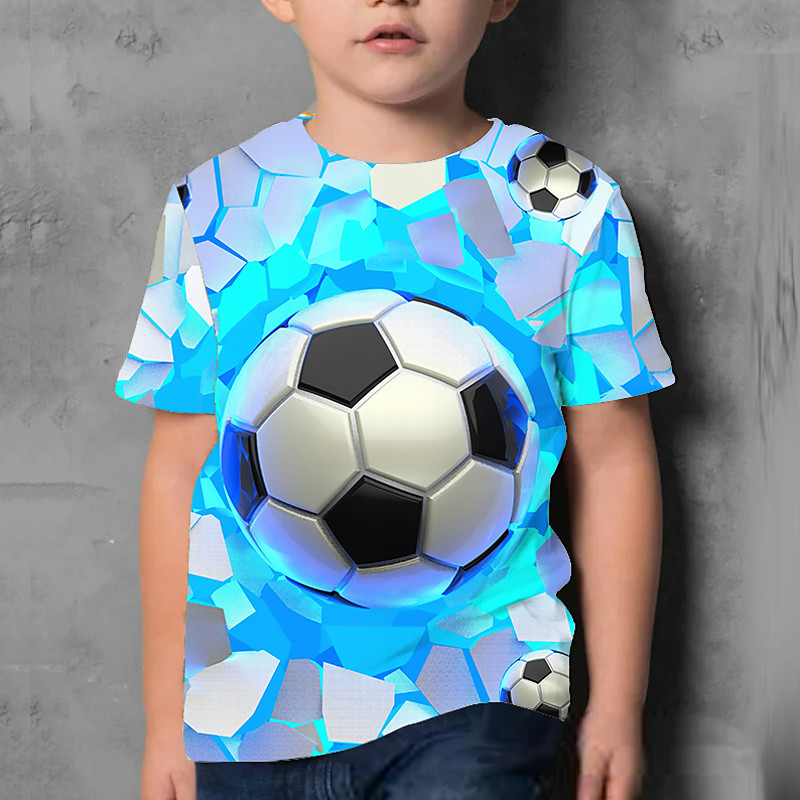 Boys 3D Graphic Football T shirt Short Sleeve 3D Print Summer Active Polyester Kids 4-12 Years Daily Wear Regular Fit
