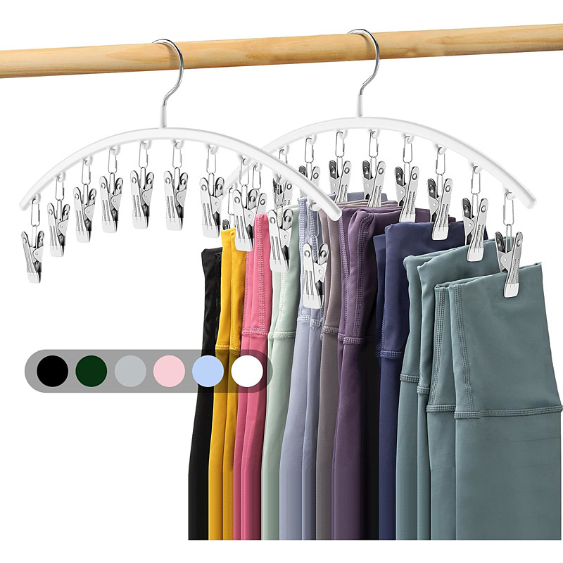 2/4 Pack Legging Organizer for Closet Metal Yoga Pants Hangers 10 Clips Holds 20 Leggings, Space Saving Hanging Closet Organizer w/Rubber Coated Closet Organizers and Storage, Pink
