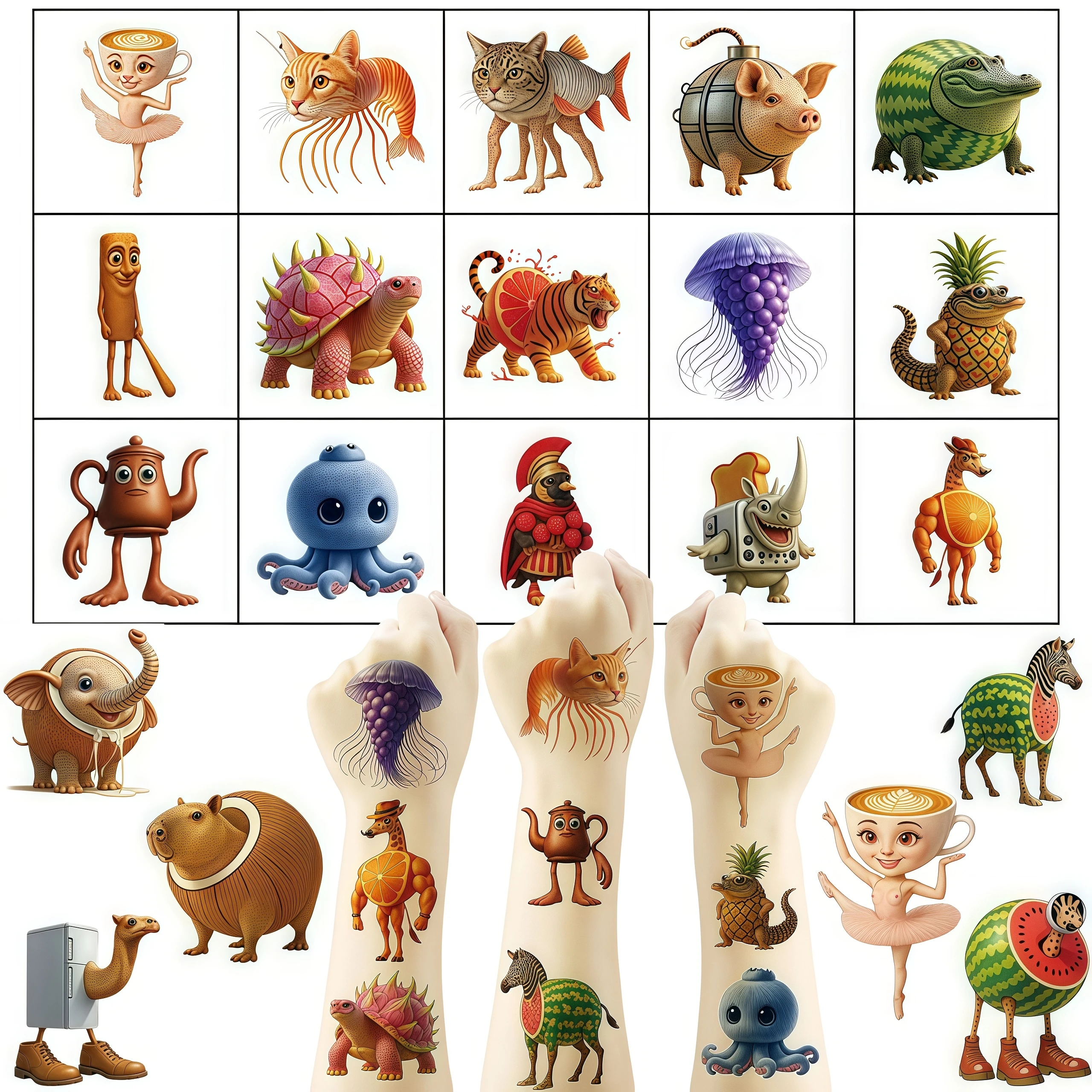 New Tung Tung Sahur Italian Brainrot AI Abstrac Temporary Tattoo Sticker Body Art Tattoo Stickers For Party Gifts Kid Toys