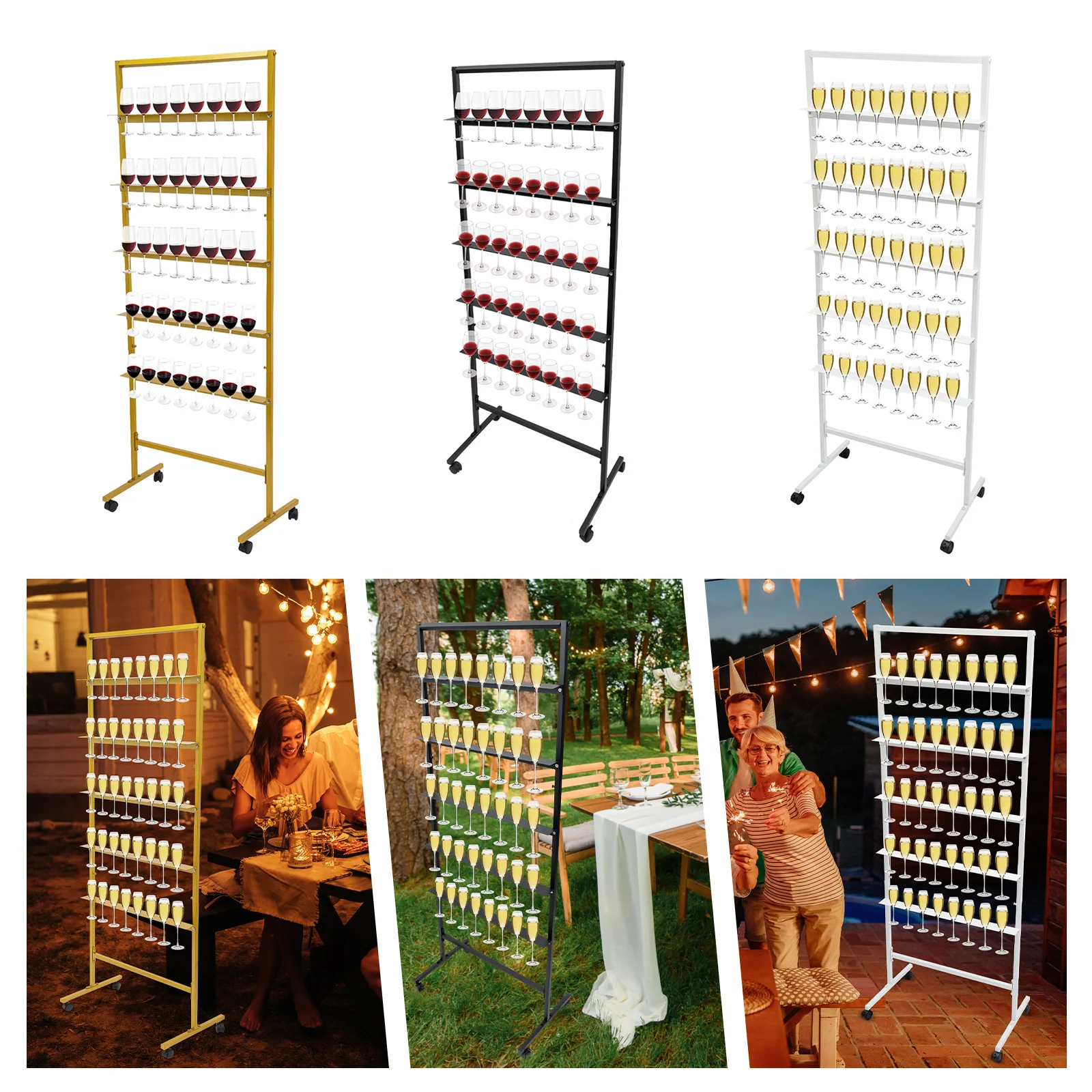 5-Tier Champagne Glass Holder Wine Glass Holder Metal Champagne Flutes Display Stand for Party White/Black/Gold
