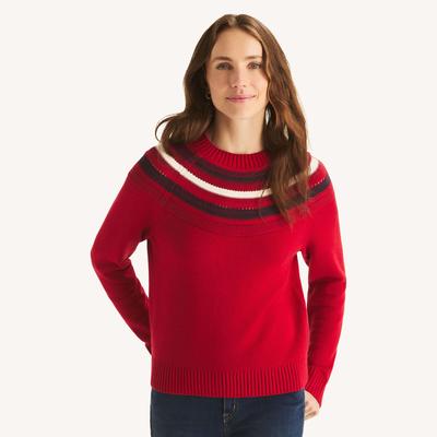 Nautica Women's Striped Crewneck Sweater Classic Red, XL