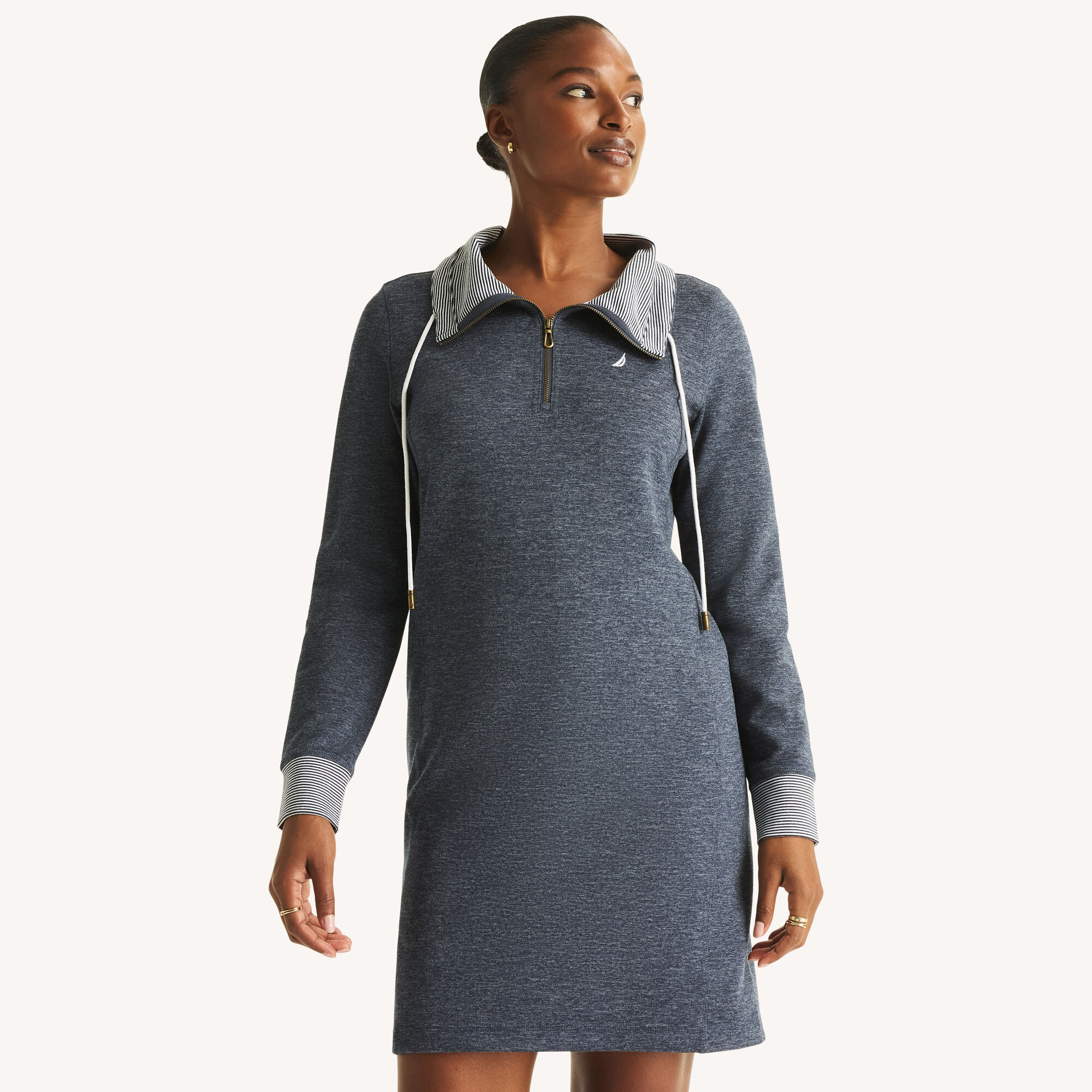 Nautica Women's Quarter-Zip Sweatshirt Dress 401 (Navy), M