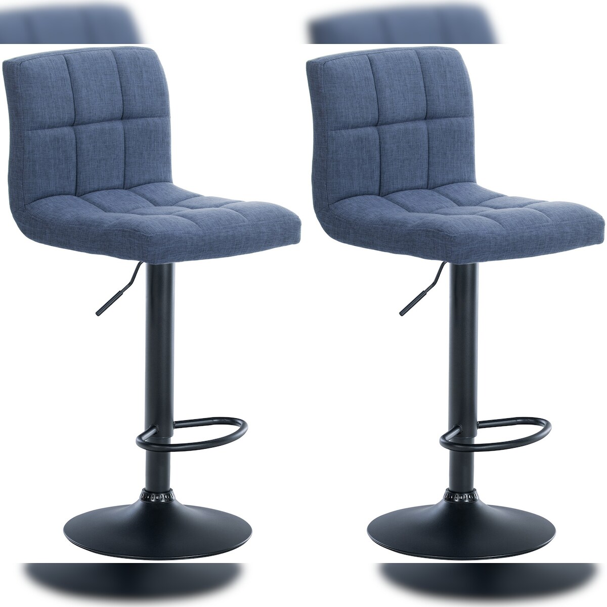 DELUKE® Barhocker 2er Set MADRID - Blau, Stoff, Schwarz | Barhocker mit Lehne Barstuhl Tresenhocker Tresenstuhl Kneipenhocker Kneipenstuhl Image