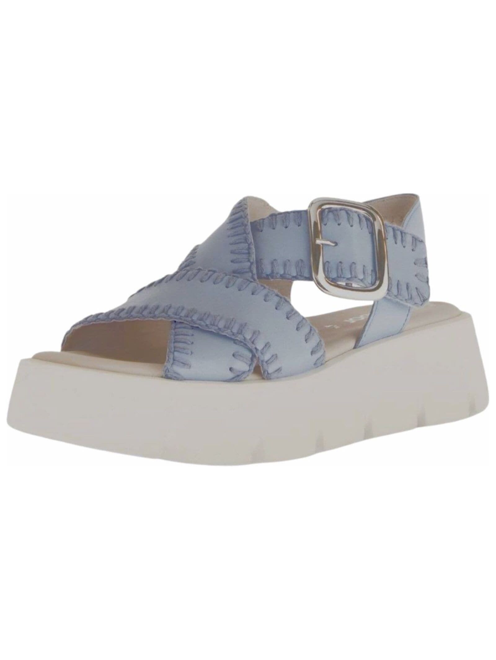 Plateausandaletten GABOR "Gabor Sandalen Nappaleder", Damen, Gr. 40, blau (sky), Nappaleder, Schuhe