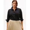 Langarmbluse TOMMY HILFIGER CURVE "CRV 1985 SLIM PIQU", Damen, Gr. 52, schwarz, Piquu00e9, Obermaterial: 96% Baumwolle, 4% Elasthan, unifarben, casual, slim fit normal, Langarm, Blusen, in großen Größen, aus Pique Qualität