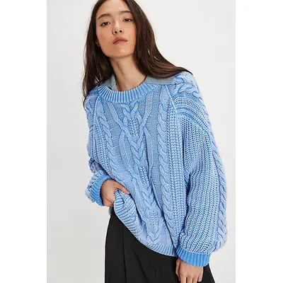 Frankie Cable Jumper at Free People in Della Robbia Blue, Size: XL