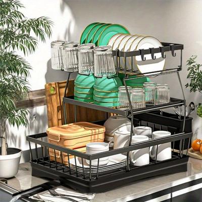 3 Tier Dish Drying Rack with Automatic Drainage System
