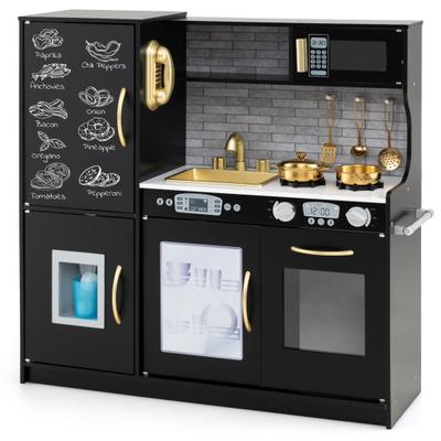 Costway Toddler Pretend Play Kitchen for Boys and Girls 3-6 Years Old-Black