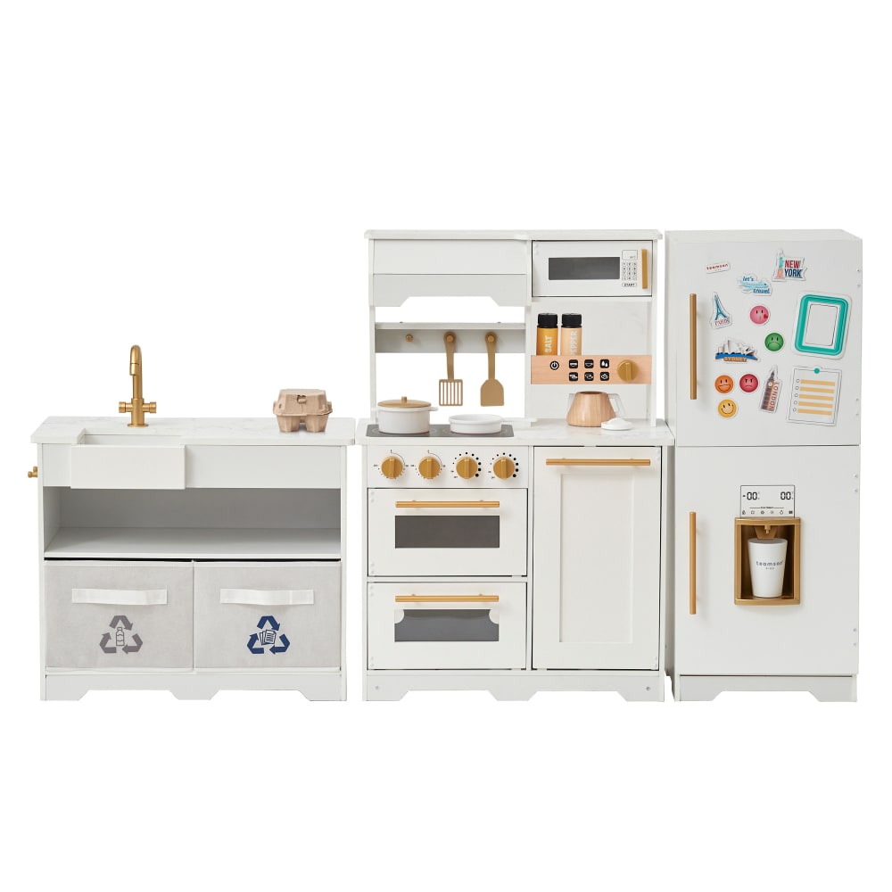 Cucina Atlanta con 17 accessori e frigo, Bianca, 87cm