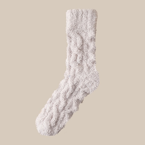 Fusselfreie Damensocken, dicke Winter-Bodensocken aus einfarbigem Korallenvlies, warme Heimsocken mit rutschfester Silikonsohle Image