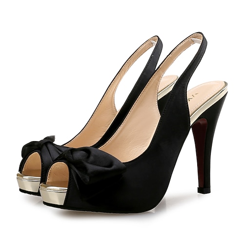 Hautfarbene Slingback-Peep-Toe-Pumps aus Satin mit Schleife – schick und bequem, ideal für Hochzeiten und formelle Anlässe. Image