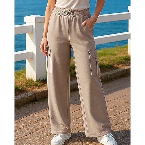 Damen Hose mit weitem Bein Sport-Jogginghose Trainingshose Mit Taschen Hohe Taille Unterteile Fitnessstudio Athleisure Trainieren Herbst Winter Leicht Reise Laufen Yoga Lässiger Schnitt Image