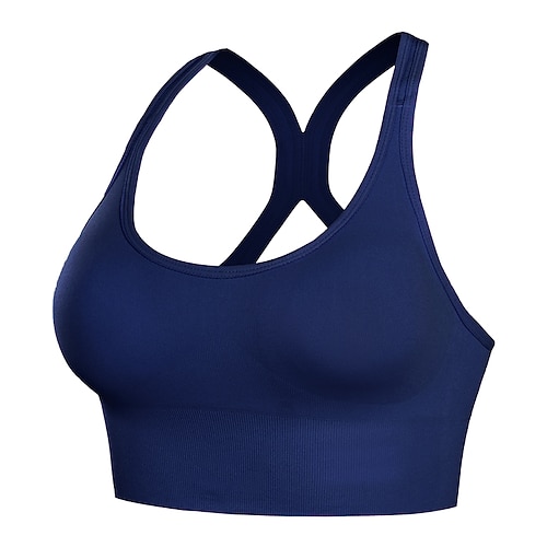 Damen BH-Oberteil Sport-BH Unterwäsche Racerback Verbrannte Kalorien Sport Überkreuzter Rücken Einfarbig Sport Sportkleidung Schwarz Gelb Laufen Fitness Yoga Image