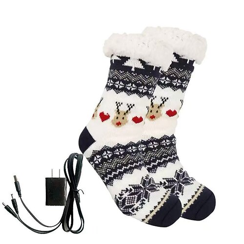 USB-beheizte Socken, grenzüberschreitende dicke warme Bodensocken, rutschfeste Heimkleidung für den Innenbereich, elektrisch wärmende Socken bis zur Wadenmitte für Weihnachten Image