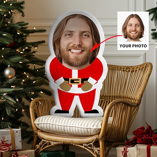personalisierte, individuelle Weihnachtsgesichtskissen mit Weihnachtsmann-, Elfen- und Schneemann-Designs, lustige Weihnachtsdekoration, einzigartige Geschenkidee für Familien, Kinder, Freunde, Image