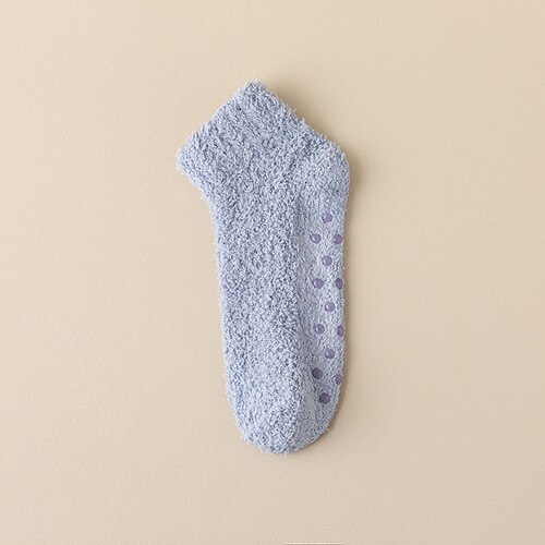 Fusselfreie Damensocken, dicke Winter-Bodensocken aus einfarbigem Korallenvlies, warme Heimsocken mit rutschfester Silikonsohle Image