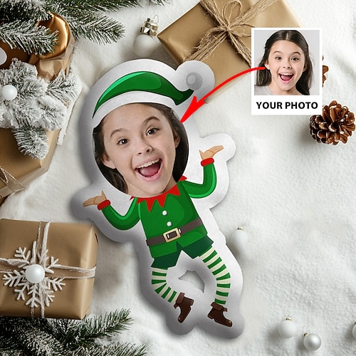 personalisierte, individuelle Weihnachtsgesichtskissen mit Weihnachtsmann-, Elfen- und Schneemann-Designs, lustige Weihnachtsdekoration, einzigartige Geschenkidee für Familien, Kinder, Freunde, Image
