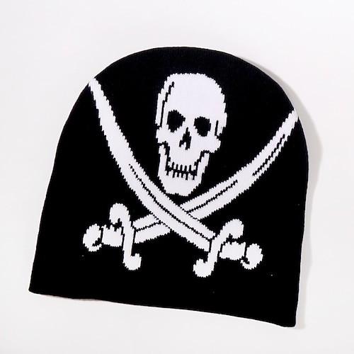 Herren Unisex Beanie Mütze Wintermützen Beanies Schädelkappe Strickmütze Schwarz Wein Acrylfasern Jacquard Gestrickt Gemütlich Halloween Alltagskleidung Festival Totenkopfe Warm Image