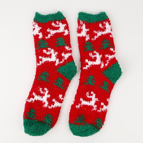 Weihnachtssocken für Damen, dicke Bodensocken aus Korallenfleece, fusselfreie Plüschsocken mit Rentier Weihnachtsmann-Design, kuschelig warme Weihnachtssocken Image