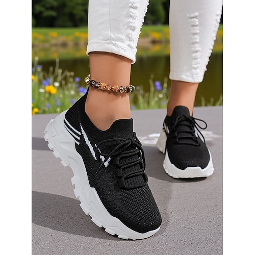 Grüne Flyknit-Schnürsneaker für Damen – leichte, atmungsaktive Laufschuhe fürs Fitnessstudio, zum Spazierengehen und für die Freizeit Image