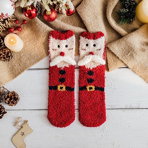 Weihnachtssocken für Damen, kuschelige warme Hausschuhsocken aus Korallenfleece, dicke, flauschige Winterschlafsocken für Paare Passendes Familiengeschenk, rutschfeste Bodensocken für den Image