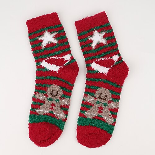 Winter-Weihnachtssocken für Damen, süßer Cartoon-Korallenvlies-Boden Schlafsocken, dicke warme Weihnachtssocken, Weihnachtsplüschsocken im europäischen Stil bis zur Mitte der Wade Image