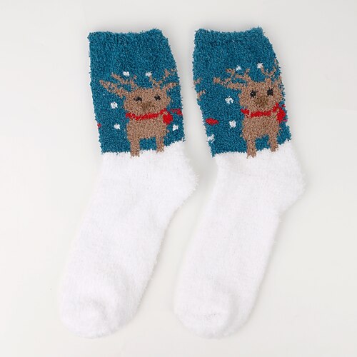 Weihnachtssocken für Damen, dicke Bodensocken aus Korallenfleece, fusselfreie Plüschsocken mit Rentier Weihnachtsmann-Design, kuschelig warme Weihnachtssocken Image