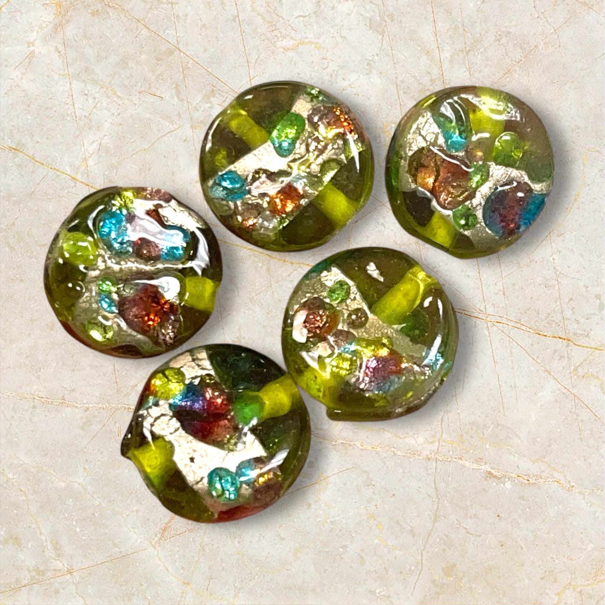 5 pezzi Perle di Murano, Perle da 14 mm, Perle di Vetro di Murano, Perle di Vetro Veneziano, Perle in Lamina d'Argento, Perle di Vetro Fatte a Mano, P