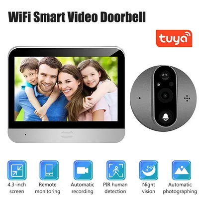3MP WiFi Smart Tuya Peephole 5000mAh Doorbell Door Eye Camera Infrared Alexa Google Video Intercom Door Cameras Home Security
