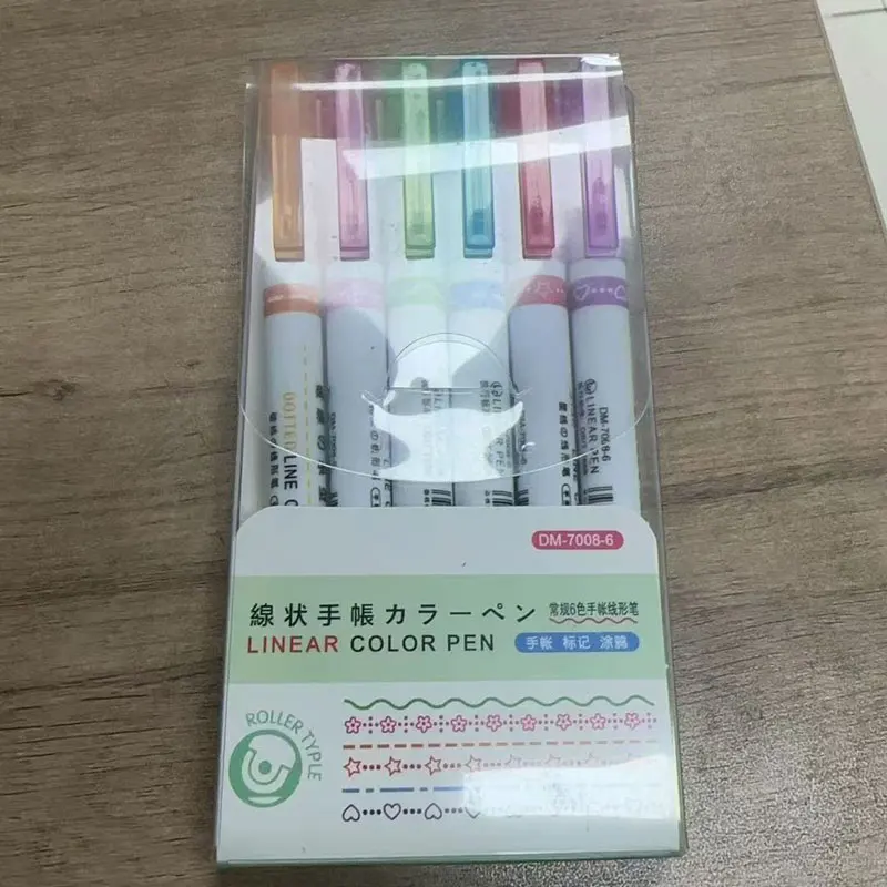 6 Teile/satz Kawaii Blumen Linie Geformt Textmarker Roller Spitze Kurve Liner Marker für Schreiben Journaling Zeichnung Schreibwaren Image
