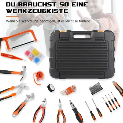 102-teiliges Handwerkzeug-Set, tragbarer Werkzeugkasten, Hämmer, Zangen, Schraubendreher, Schraubenschlüssel, Kombinations-Reparatur-Werkzeug-Set, mechanische DIY-Werkzeuge