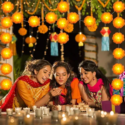 Artificial Marigold String Lights Hanging String Lights Decor For Diwali Horror Atmosphere Decor Total Length 10 Feet 20 Lights