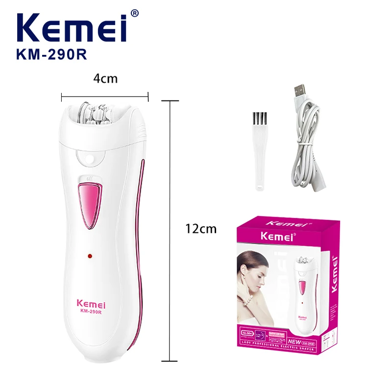 Kemei KM-290R Elektrischer Epilierer für Frauen, Achselhöhlen, Beine, Bikini, empfindlicher Bereich, Haarentferner, Körperhaarschneider, Dame, USB wiederaufladbar Image