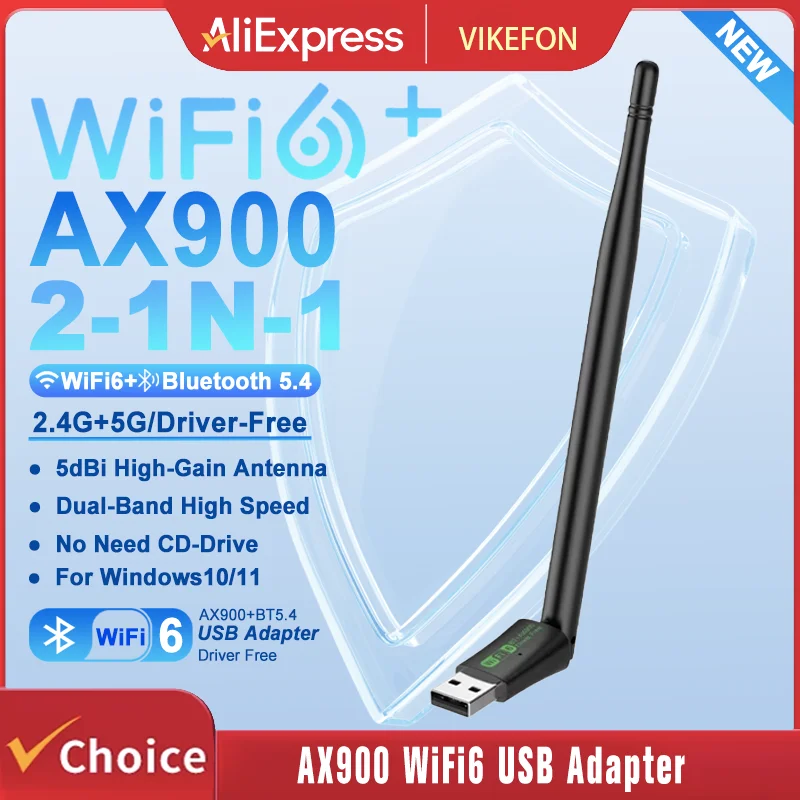 AX900 WiFi6 USB-Adapter Bluetooth 5.4 Dual Band 2,4 G und 5 GHz 2-in-1-Dongle Drahtloser Netzwerk-WLAN-Empfänger für Win10/11-Treiber kostenlos Image