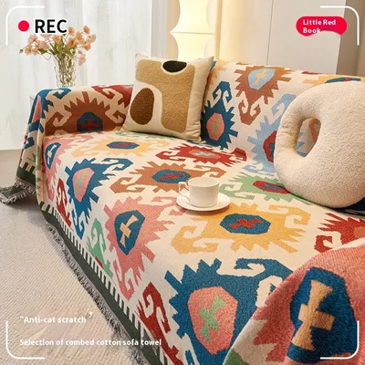 Cat Proof Sofa Cover Reversible Geometric Non-Slip Couch Slipcover Stretchable 3-5 Seater Sofa Protector for Living Room
