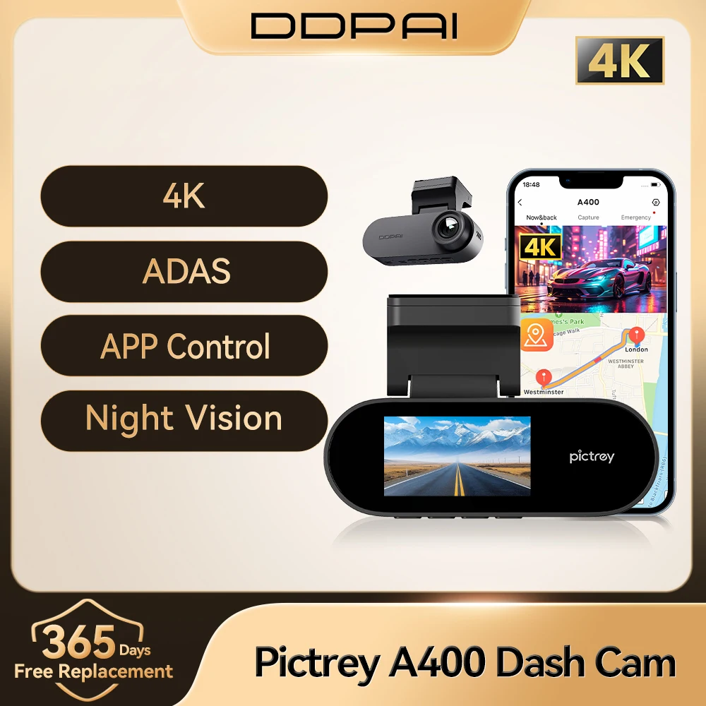 Pictrey A400 4K Dash Cam Integrierte ADAS Wi-Fi Dash Auto Kamera mit 1,9'' IPS Bildschirm Unterstützung Parkplatz Monito Nachtsicht Auto DVR Image