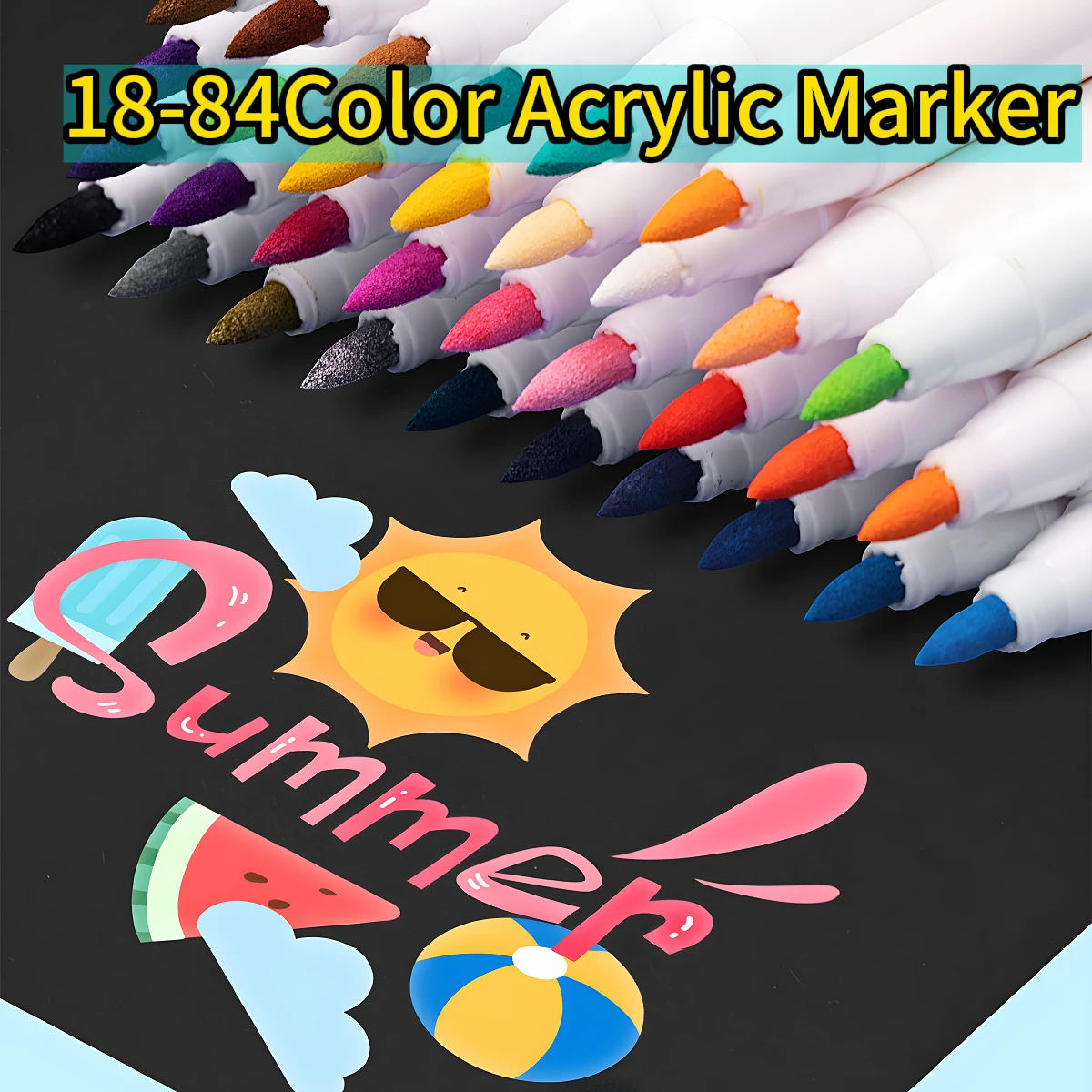18-84 Farben Acrylfarben-Marker-Set, permanenter Pinselstift für Stoff, Glas, Keramik, Felsmalerei, schnell trocknendes Kunsthandwerk Image