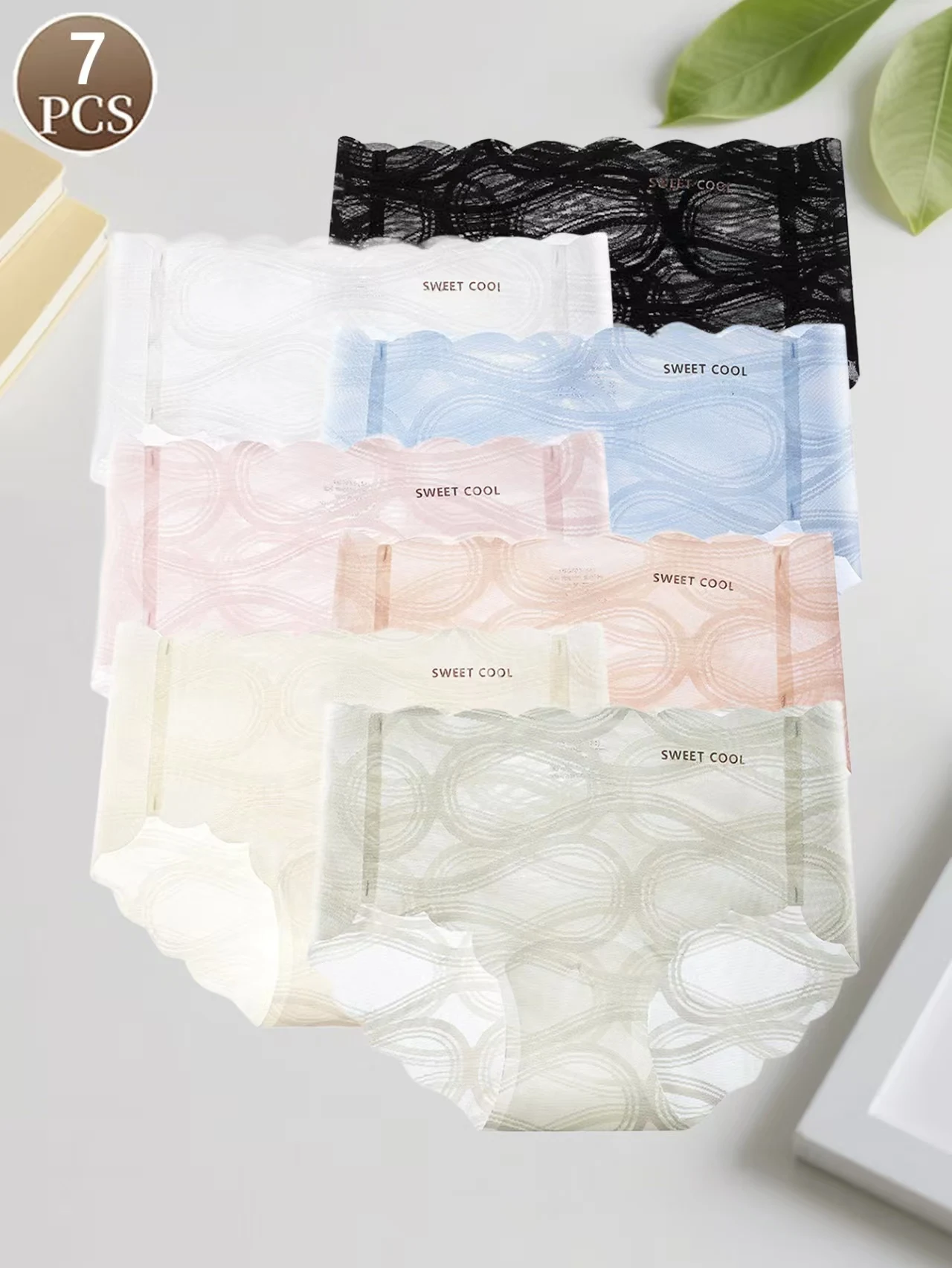 7PCS frauen Höschen sexy spitze panty mädchen mittlere taille nahtlose komfortable dreieck unterhose weibliche eis seide dreieck hosen Image