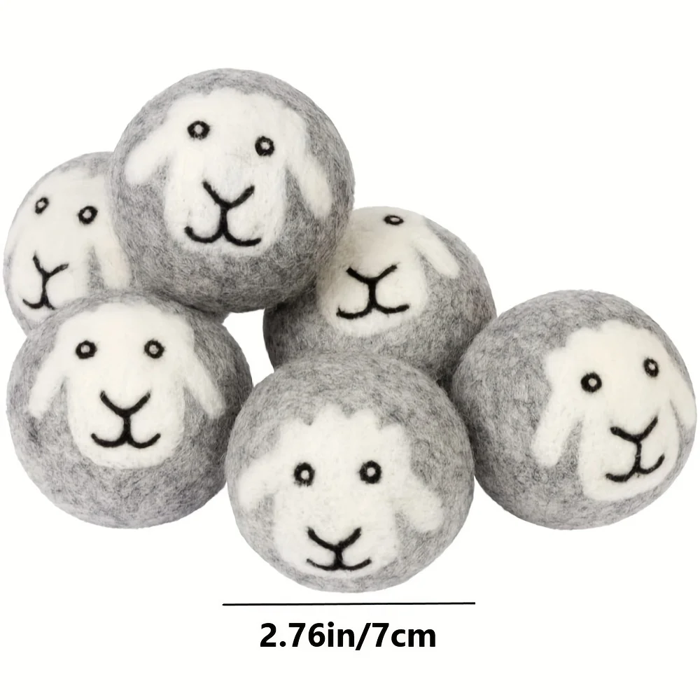 3pcs Premium Wool Dryer Balls Reusable Fabric Softener for Laundry, Grey Sheep Design, High-Quality Washing Machine Accessories