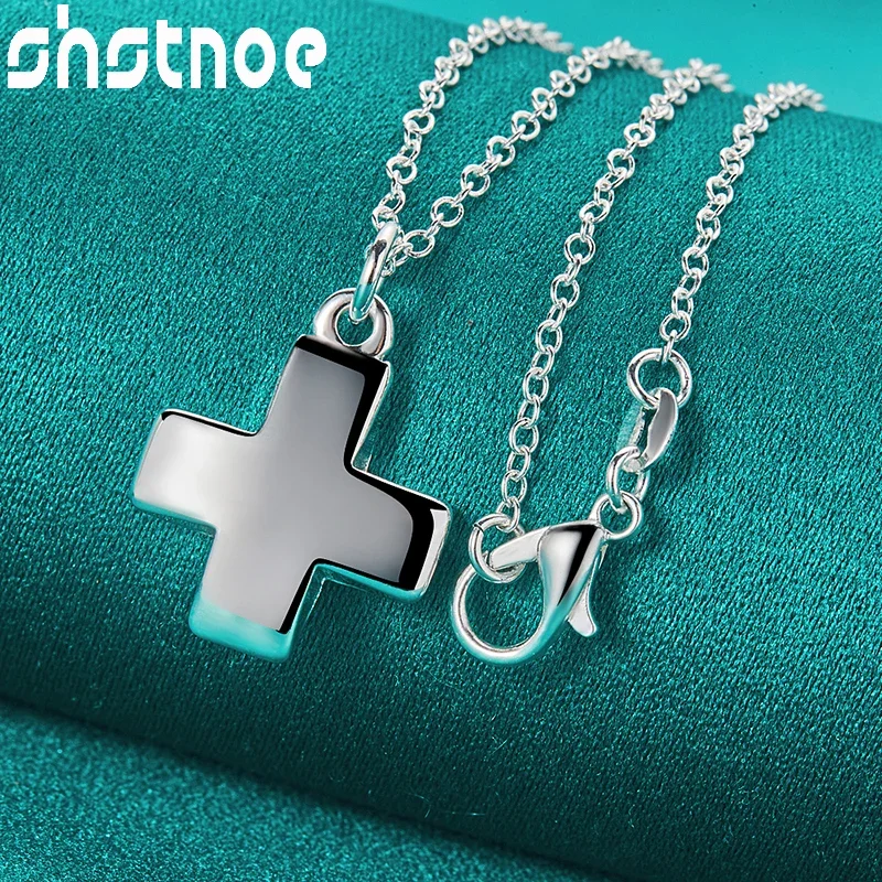 SHSTONE Halskette aus 925er-Sterlingsilber, massiver Kreuz-Anhänger, 40,6–76,2 cm, Kette, Halsketten, Damenmode, Hochzeit, Party, Geburtstag, Schmuck Image