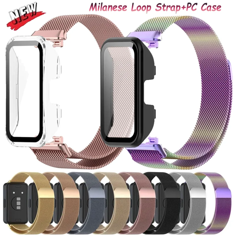 Milanaise-Loop-Armband + PC-Hülle für Huawei Band 10 9, zweiteiliges magnetisches Armband + kratzfeste Schutzhülle, Huawei Band 8 Zubehör Image