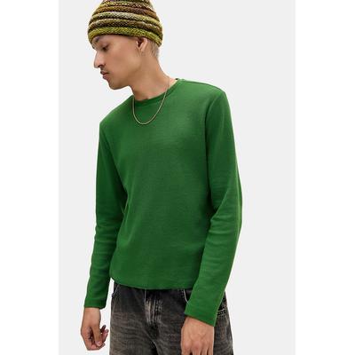 BDG Green Plain Long Sleeve Waffle T-Shirt - Green XS at Urban Outfitters