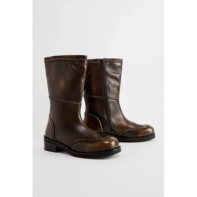 BDG Brown Kyra Leather Calf Boots - Brown UK 4 at Urban Outfitters