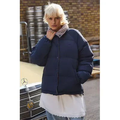 Damson Madder Pearl Reversible Puffer Jacket - Navy UK 8 at Urban Outfitters