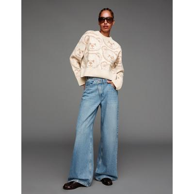 Bershka Printed Jacquard Sweater Women Xs Sand