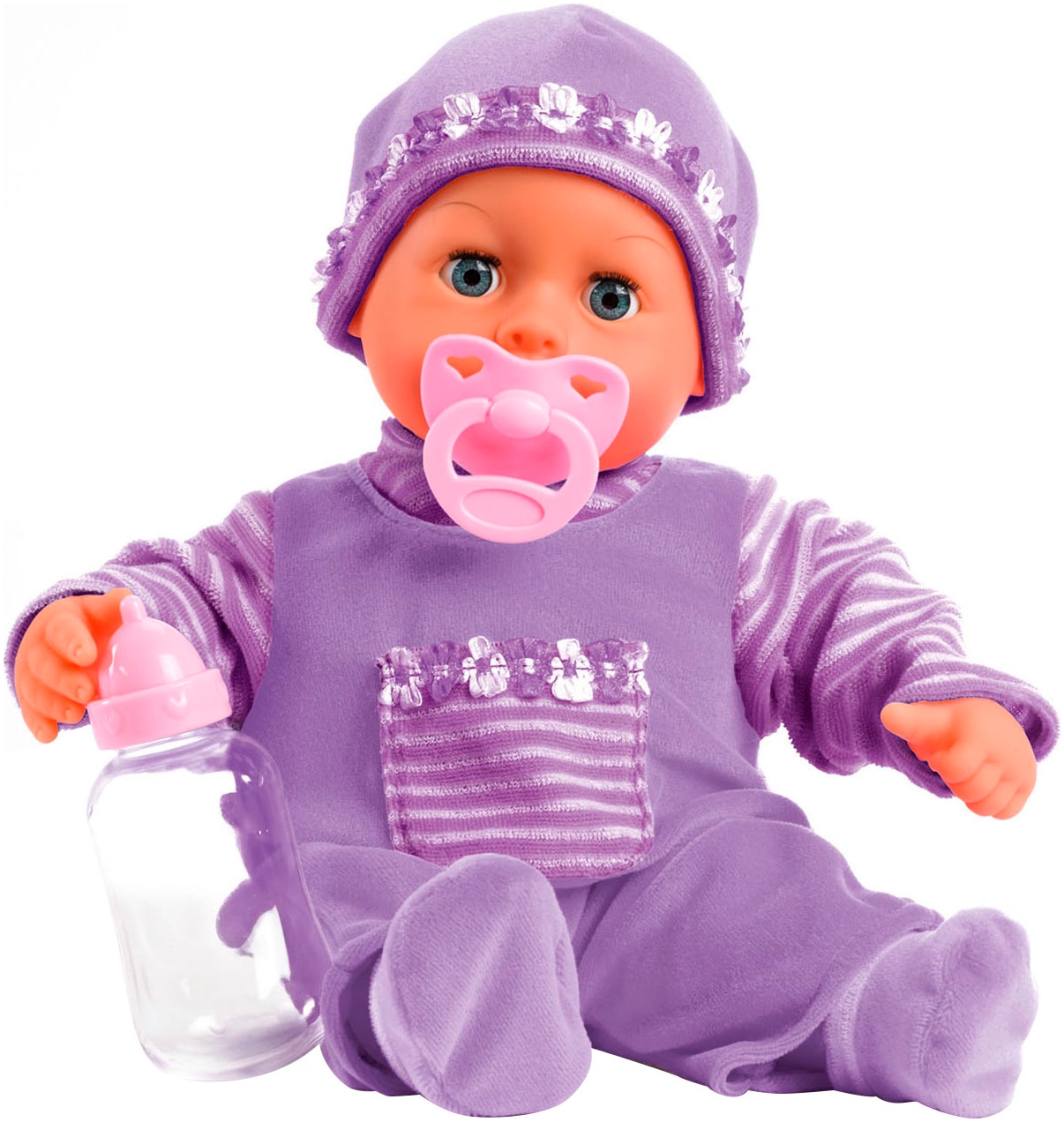 Babypuppe BAYER "First Words Baby, 38 cm, lila", lila, Puppen, Baby, mit Schlafaugen und Babygeräuschen